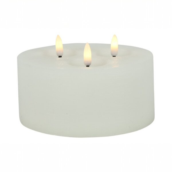 Countryfield LED-Stumpenkerze Ø15×10 cm Weiß 3-flammig Rustikal – warmweiß flackernd