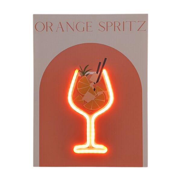 LED Neon Wandbild "ORANGE SPRITZ" Cocktail – 30x40 cm – Leuchtbild Bar- & Küchen-Deko – USB-Anschluss