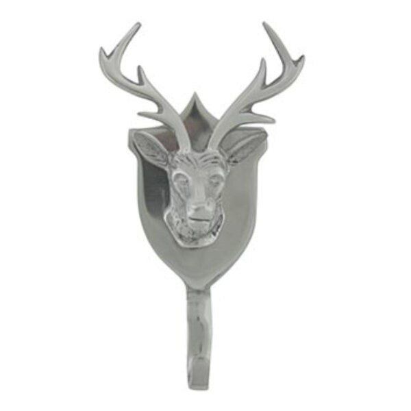 Mars & More Kleiderhaken Hirsch auf Schild Aluminium Silber – 19 cm