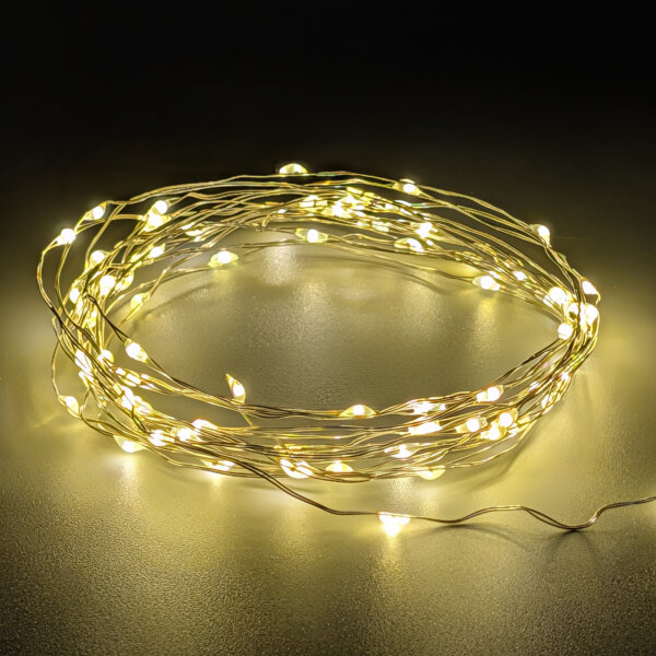 LED Silberdraht Batterielichterkette 80 LEDs 395 cm + 10 cm Zuleitung warmweiß Timer