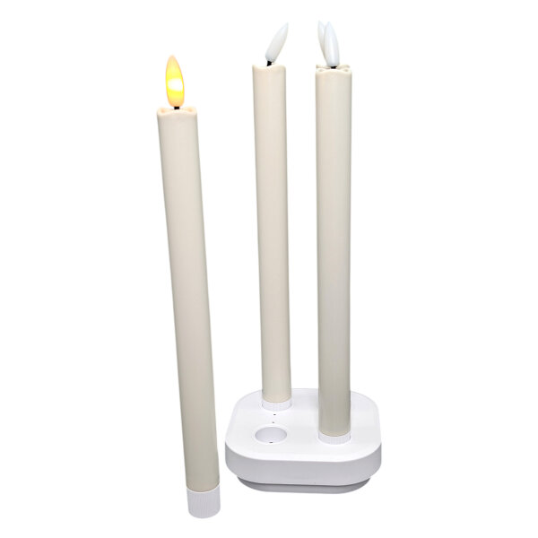 LED Stabkerzen weiß mit Ladeplatte - 4er Set, wiederaufladbar, warmweiß