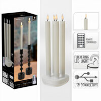 LED Stabkerzen weiß mit Ladeplatte - 4er Set, wiederaufladbar, warmweiß