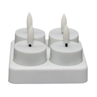 LED Teelichter weiß mit USB-Ladeplatte - 4er Set, wiederaufladbar, Flackereffekt Ambiancelight