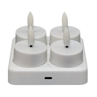 LED Teelichter weiß mit USB-Ladeplatte - 4er Set, wiederaufladbar, Flackereffekt Ambiancelight