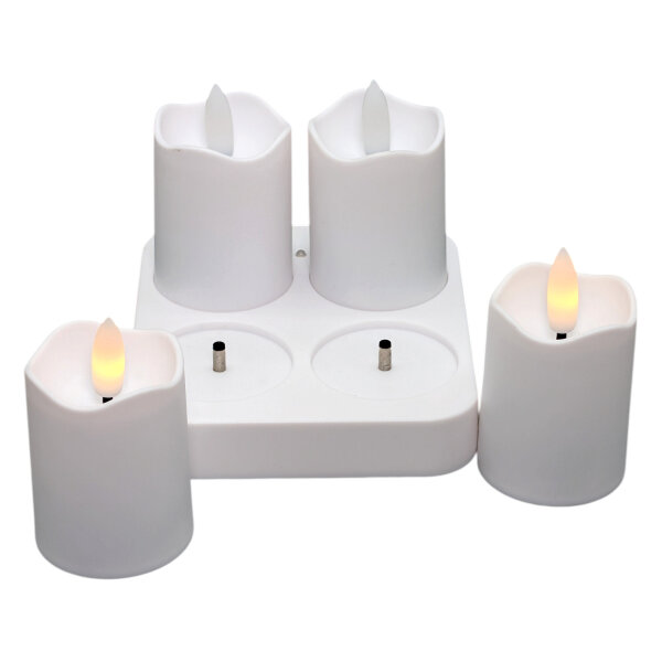 LED Stumpenkerzen weiß mit Ladeplatte - 4er Set, wiederaufladbar, Fernbedienung Ambiancelight