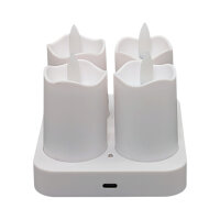 LED Stumpenkerzen weiß mit Ladeplatte - 4er Set, wiederaufladbar, Fernbedienung Ambiancelight