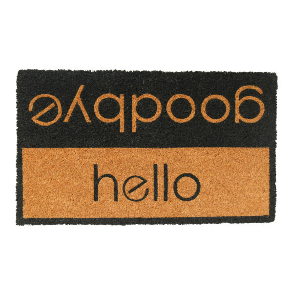 Mars & More Kokos-Fußmatte Hello Goodbye 75×45 cm – Natur/Schwarz