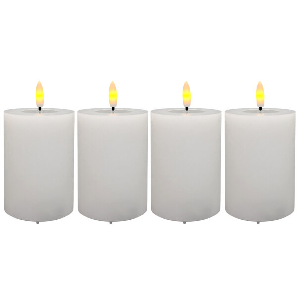LED-Stumpenkerzen 4er Set Ø 7 x 10 cm wiederaufladbar mit Fernbedienung & Timer Weiß