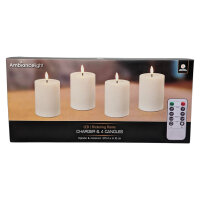 LED-Stumpenkerzen 4er Set Ø 7 x 10 cm wiederaufladbar mit Fernbedienung & Timer Weiß