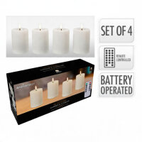 LED-Stumpenkerzen 4er Set Ø 7 x 10 cm wiederaufladbar mit Fernbedienung & Timer Weiß