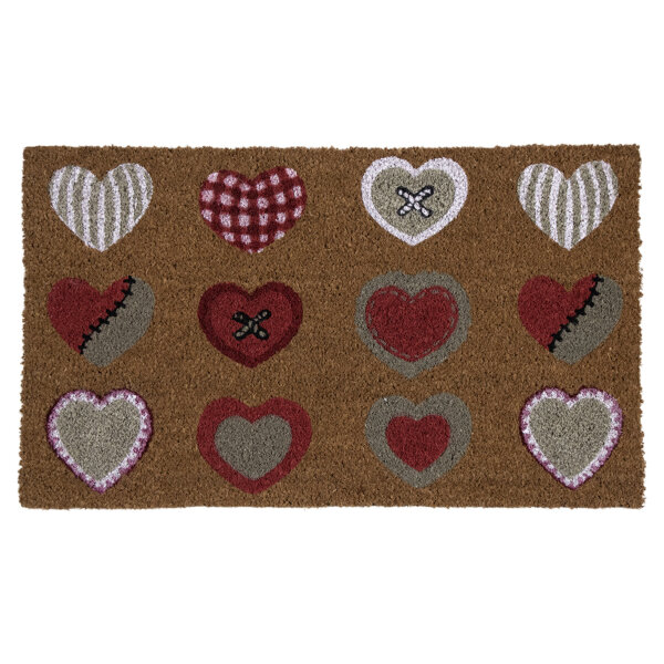 Mars & More Kokos-Fußmatte Herzen Rot Weiß Beige 75×45 cm – Natur