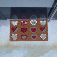 Mars & More Kokos-Fußmatte Herzen Rot Weiß Beige 75×45 cm – Natur
