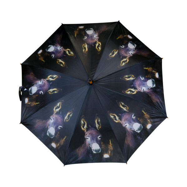 Mars & More Regenschirm Esel mit Fohlen – Schwarz, 105 cm, Tiermotiv-Stockschirm