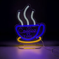 LED Neon Tischleuchte "Coffee Time" – 21x27,5 cm – Stylische Kaffeetassen-Deko mit Standfuß für Küche, Café & Büro – USB & Schalter
