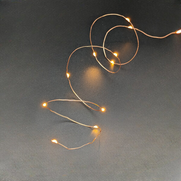LED Kupferdraht Batterielichterkette 10LEDs 90cm + 10cm Zuleitung extra warmweiß