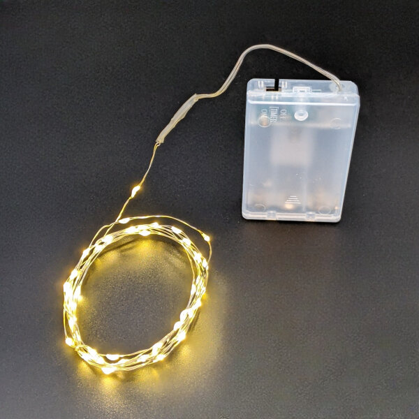 LED Silberdraht Batterielichterkette 40LEDs 195cm +10cm Zuleitung warmweiß Timer