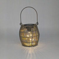 H&S Collection LED Solar Laterne Rattan-Optik Ø 15x16cm – Warmweiß Hängeleuchte