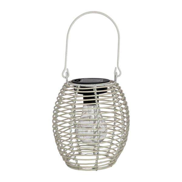 H&S Collection LED Solar Laterne Rattan-Optik Ø 15x16cm – Warmweiß Hängeleuchte Weiß