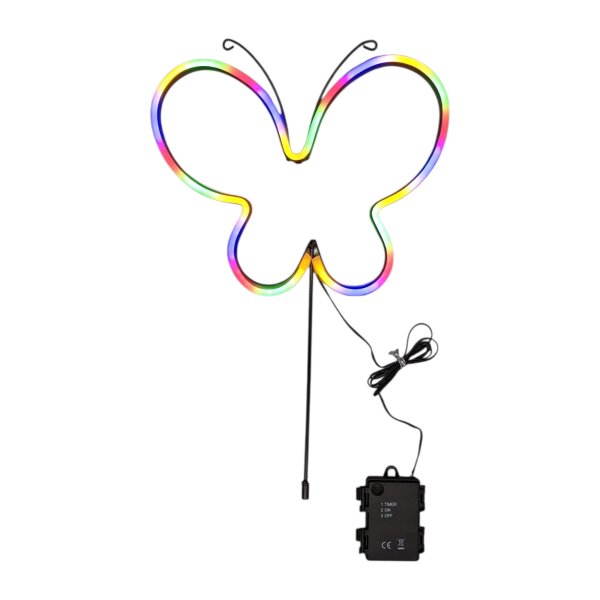 LED Neon Gartenstecker Schmetterling Bunt 85cm – Outdoor Timer Erdspieß IP44
