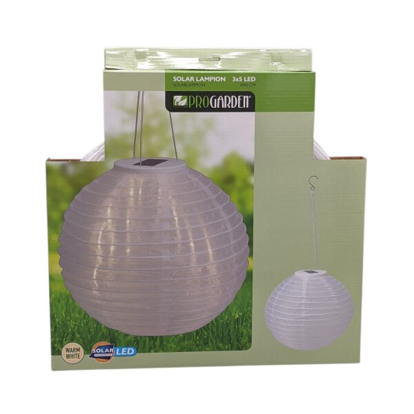ProGarden XXL LED Solar Lampion Weiß Ø 40 x H 60 cm – Warmweiß Hängedekoration