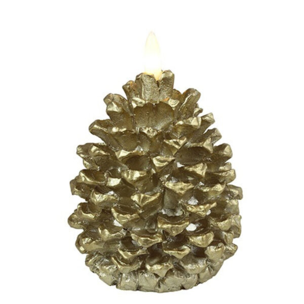 Countryfield LED-Kerze Tannenzapfen Gold Ø 7 × 12,5 cm – Echtwachs & Timer